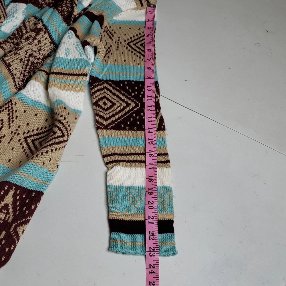 Love Cotton Knit Southwestern Asymmetric Long Line Open Front Cardigan Size M/L